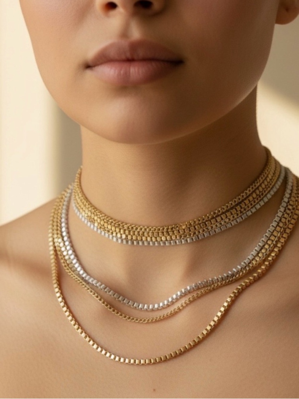 Layered Gold and Silver Chain Necklace Set - Women's Jewelry